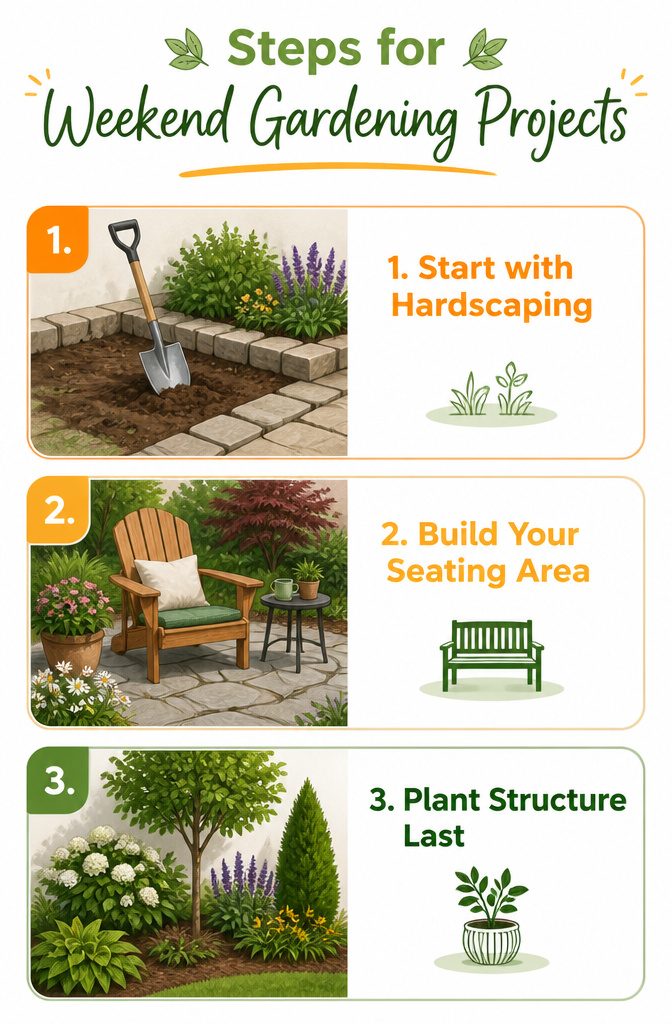 An infographic outlining steps for weekend gardening projects.