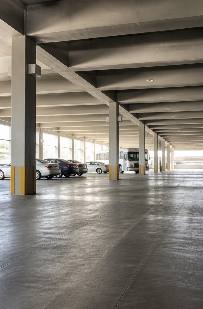 Parking Garage Fits: Clearance Heights by Structure Type for Tall Vehicles 6 An airport parking area with varying clearance heights above parked vehicles.