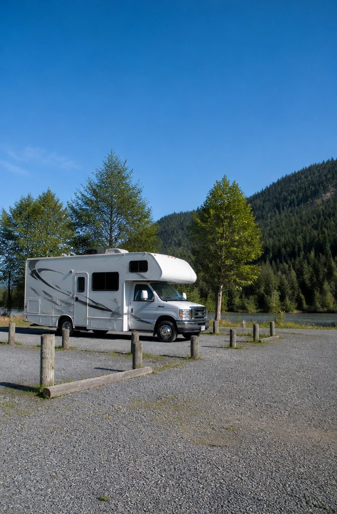 Parking Garage Fits: Clearance Heights by Structure Type for Tall Vehicles 9 A Class C RV parked, showing its significant height compared to garages.