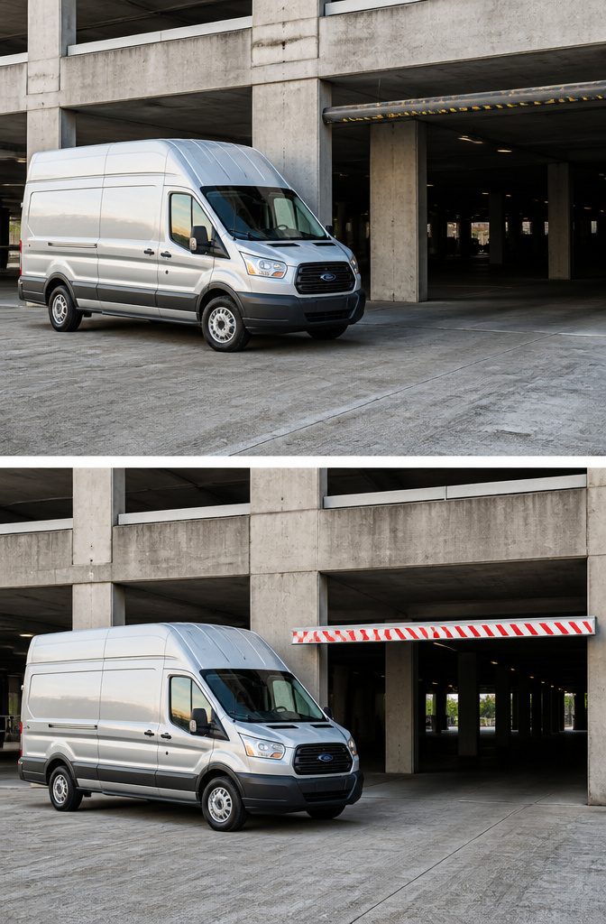 Parking Garage Fits: Clearance Heights by Structure Type for Tall Vehicles 7 A high-roof van parked, illustrating the need for higher clearance.