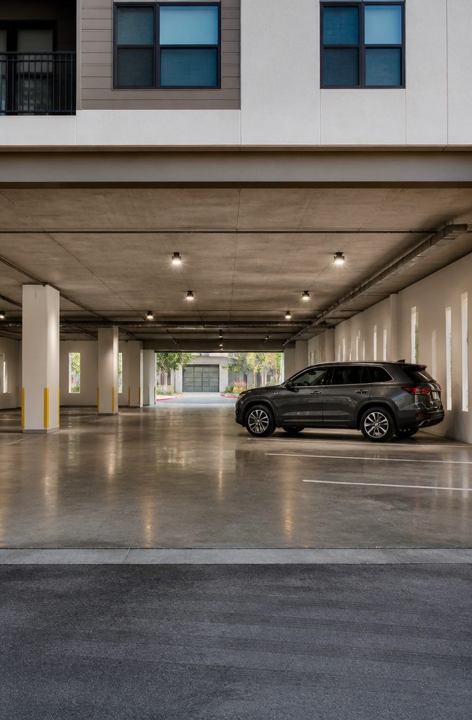 Parking Garage Fits: Clearance Heights by Structure Type for Tall Vehicles 5 A newer suburban garage with sufficient clearance for modern vehicles.