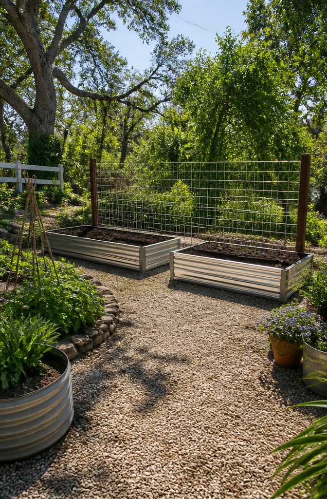 6 Raised Garden Bed Trellis Ideas: Build a Simple Vertical Frame 2 A trellis panel placed between support posts in a raised garden bed.