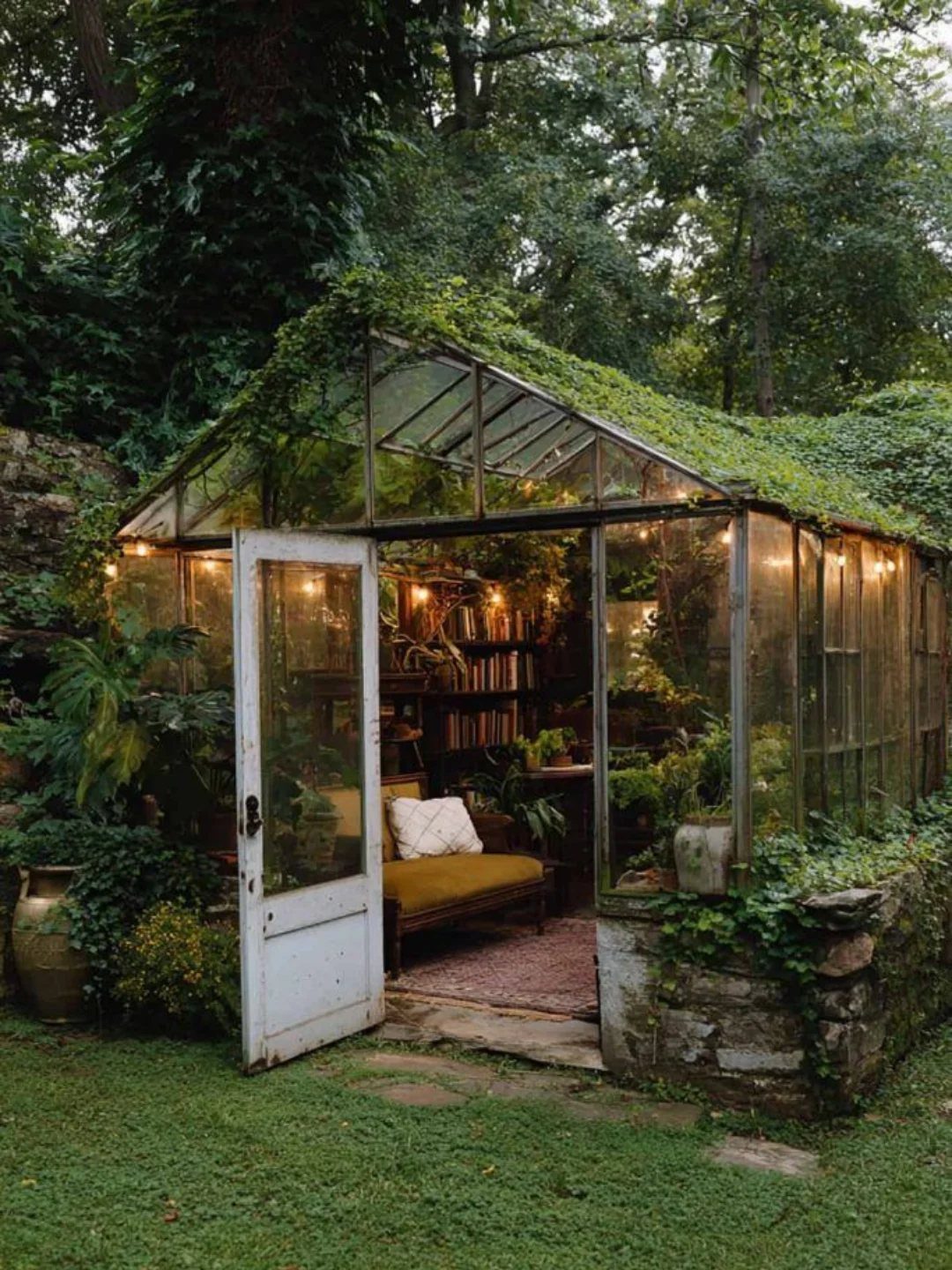 Under Ground Greenhouse: 5 Ways to Grow Below the Surface 3 A glass greenhouse nestled into a lush green hillside with a cozy interior living space.