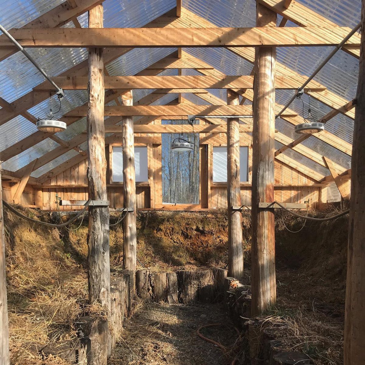 Under Ground Greenhouse: 5 Ways to Grow Below the Surface 4 A wooden frame structure being built into a dug-out earth pit for a greenhouse.