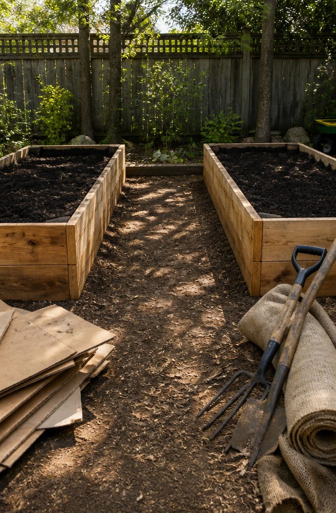 How to Build a Vegetable Garden Tunnel: 7 Steps from Beds to Cover 3 Two parallel raised beds made from cedar filled with rich garden soil.