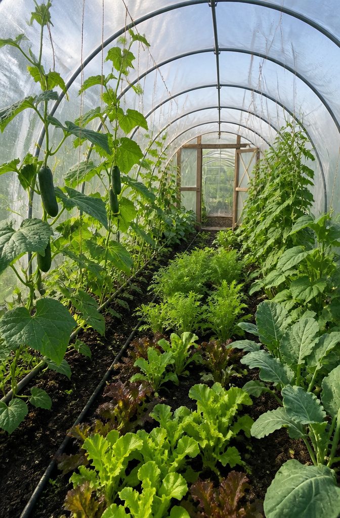 How to Build a Vegetable Garden Tunnel: 7 Steps from Beds to Cover 11 An array of climbing vegetables thriving in a vegetable garden tunnel.