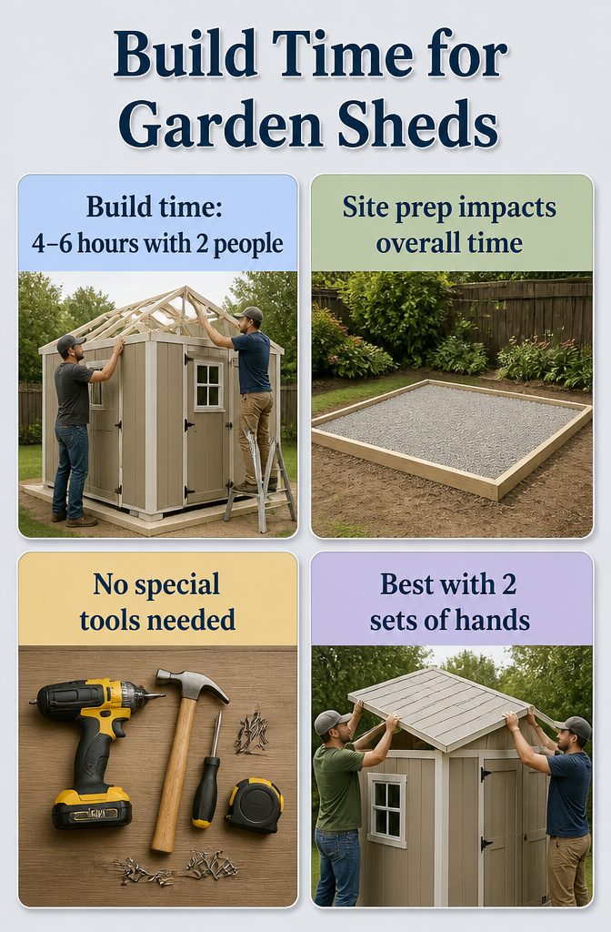 How to Build a Wooden Shed: 7 Steps from Foundation to Finish 11 A chart displaying the estimated build time for garden sheds.