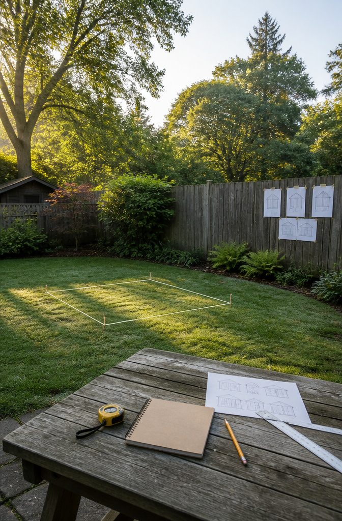 How to Build a Wooden Shed: 7 Steps from Foundation to Finish 1 An image showing a wooden shed construction plan with dimensions.